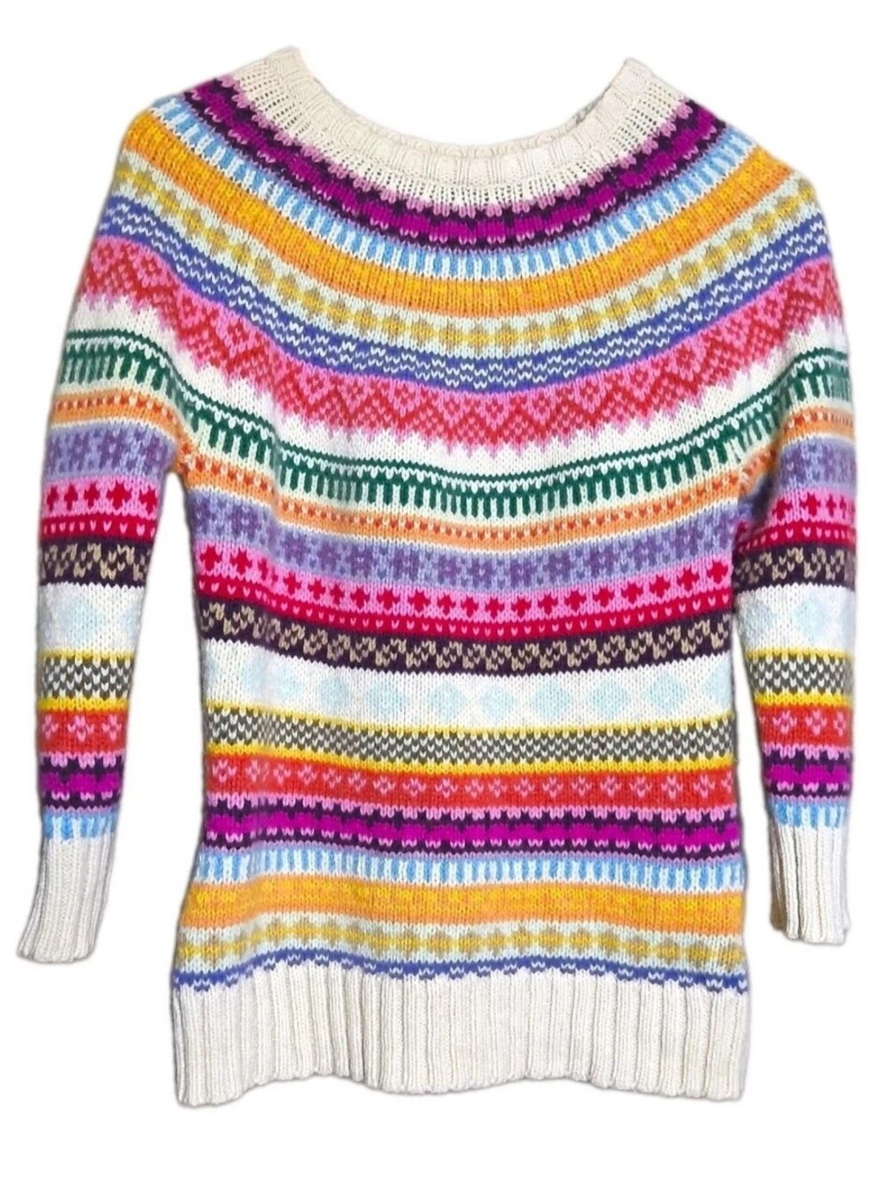 GAP Fair Isle Multicolor Lambswool Knit Crewneck Pullover Sweater Womens M